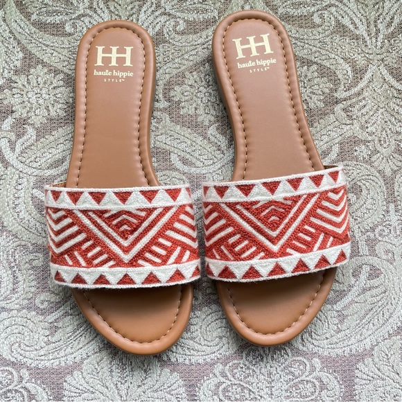 Haute Hippie Shoes - Haute Hippie Aztec Rust Cinnamon Orange Aztec Embro Sandals Size 8.5